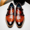 55-112-CGN LEGERRA Hand Burnished Crocodile Print Monkstrap Cognac