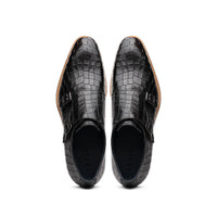 55-112-BLK LEGERRA Hand Burnished Crocodile Print Monkstrap Black