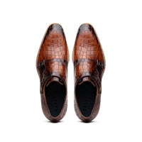 55-112-CGN LEGERRA Hand Burnished Crocodile Print Monkstrap Cognac