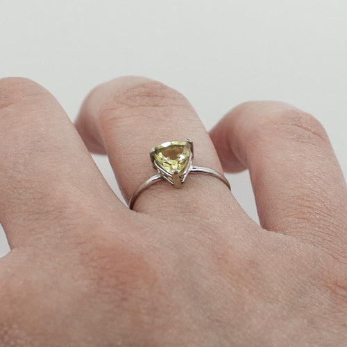 Lemon Topaz Sterling Silver Ring Trillion Cut Gem For Women