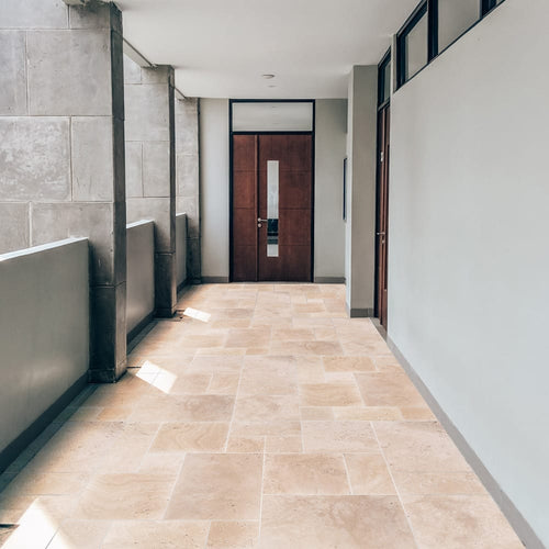 Light Beige Premium Travertine Tiles Antique Pattern Tumbled - Livfloors Collection