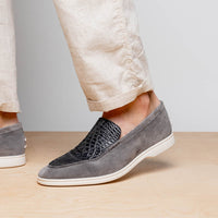 11-603-GRY BENE Sueded Italian Goatskin & Crocodile Loafer Grey