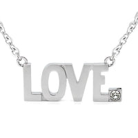 Love Block Letter Crystal Pendant Necklace Silver Sterling