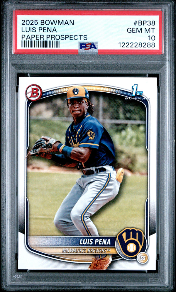 Graded 2025 Topps Bowman Luis Pena #BP38 Paper Prospects Rookie RC Baseball Card PSA 10 Gem Mint