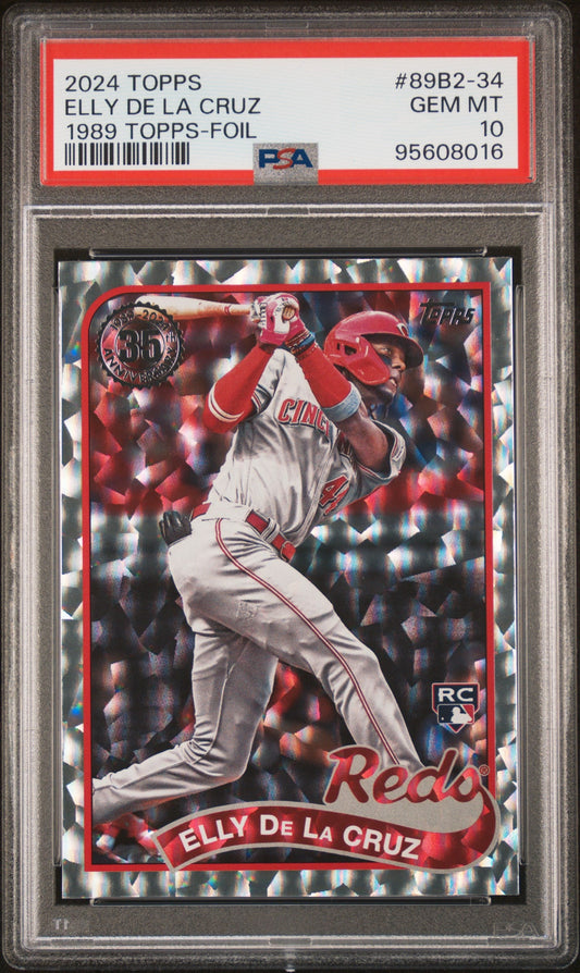 Graded 2024 Topps Elly De La Cruz #89B2-34 1989 Topps Foil Rookie RC Baseball Card PSA 10 Gem Mint