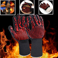 BBQ Oven Gloves High Temperature Resistance Barbecue Cooking Baking Heat Insulation 14 Inch Bracers Microwave Gloves Fireproof Kitchen Gloves for Outdoor Cooking BBQ Barbecue Accessories