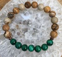 Malachite Picture Jasper Beaded Stretch Bracelet For Women