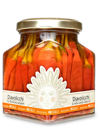 Diavolicchi Hot Peppers in Extra Virgin Olive Oil Produced by: Masseria Mirogallo  in Basilicata, Italy