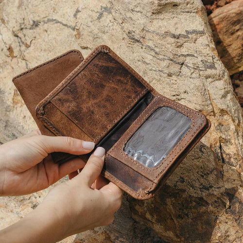 Mens Leather Wallet with Coin Pocket and ID Window