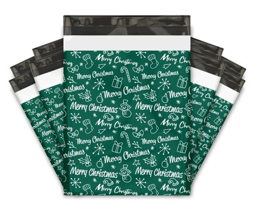 Merry Christmas Green Poly Mailers Size 10x13 Colorful Shipping Bags