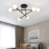 Modern 6 Head LED Chandelier with Black, White, and Gold Finish