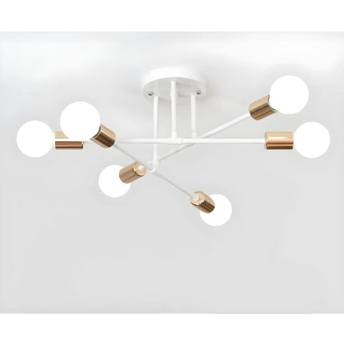 Modern 6 Head LED Chandelier with Black, White, and Gold Finish