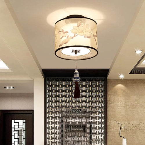 Modern Ceiling Lamp for Living Room with Soft Fabric Shade