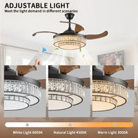 Modern Indoor Ceiling Fan with Retractable LED Light, Remote, and 4 Blades