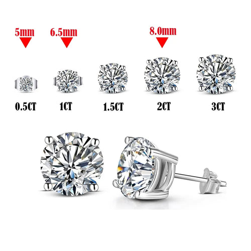 Moissanite 8mm D Color Stud Earrings 0.5-2 Ct 925 Sterling Silver Wedding
