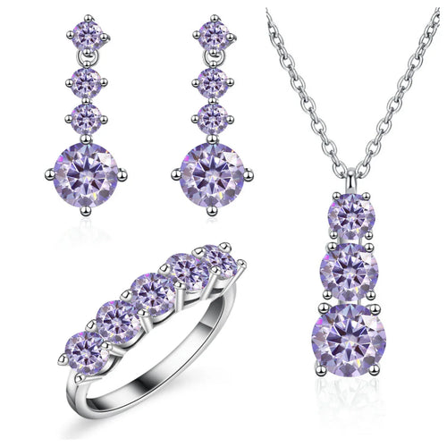 Moissanite 925 Sterling Silver Jewelry Set - Ring Earring Pendant Gift
