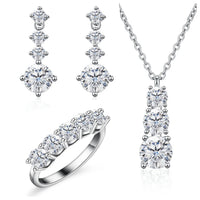 Moissanite 925 Sterling Silver Jewelry Set - Ring Earring Pendant Gift