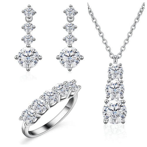 Moissanite 925 Sterling Silver Jewelry Set - Ring Earring Pendant Gift