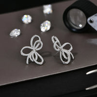 Moissanite Bow Knot Stud Earrings 925 Sterling Silver Sparkling Engagement