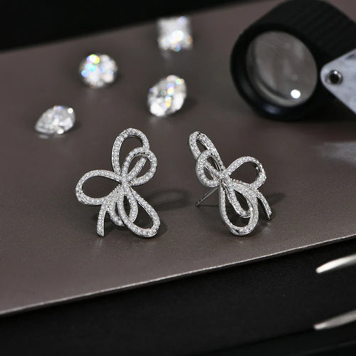 Moissanite Bow Knot Stud Earrings 925 Sterling Silver Sparkling Engagement