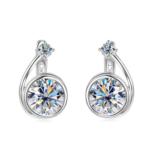 Moissanite Clip Hoop Earrings 925 Sterling Silver D-Color White Round Cut