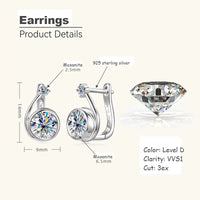 Moissanite Clip Hoop Earrings 925 Sterling Silver D-Color White Round Cut