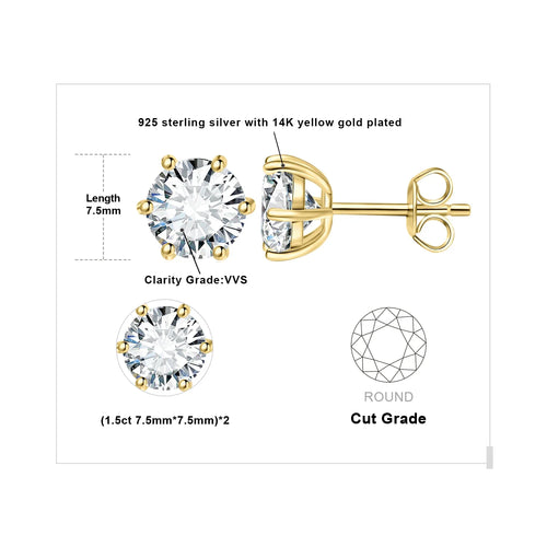 Moissanite D Color Round Solitaire Stud Earrings 0.6-6ct Sterling Silver