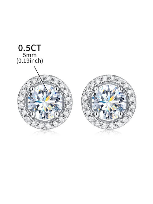 Moissanite Diamond Stud Earrings 925 Sterling Silver Round Halo Wedding Jewelry