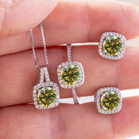 Moissanite D Color Round Cut 925 Sterling Silver Pendant Necklace and Studs Set