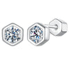 Moissanite Hexagonal Stud Earrings 925 Silver Screw-Back Bezel Gift