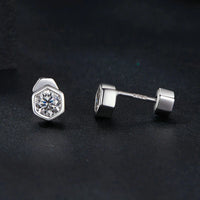Moissanite Hexagonal Stud Earrings 925 Silver Screw-Back Bezel Gift
