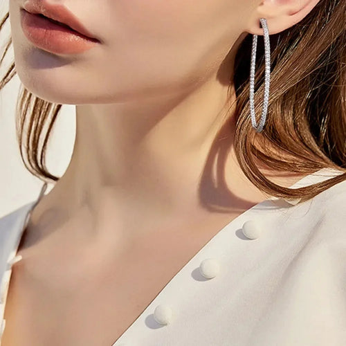 Moissanite Hoop Earrings 30/50mm Sterling Silver 925 Bridal Wedding Hoops