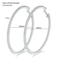 Moissanite Hoop Earrings 30/50mm Sterling Silver 925 Bridal Wedding Hoops