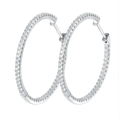 Moissanite Hoop Earrings 30/50mm Sterling Silver 925 Bridal Wedding Hoops