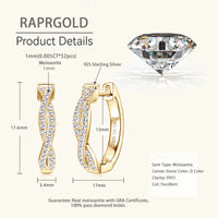 Moissanite Hoop Earrings 925 Sterling Silver Twist Small Hoops For Women