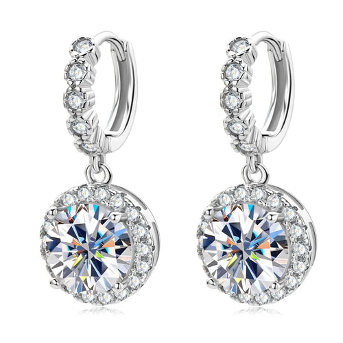 Moissanite Hoop Huggie Earrings 925 Sterling Silver Dangle Drop 3ct 2ct