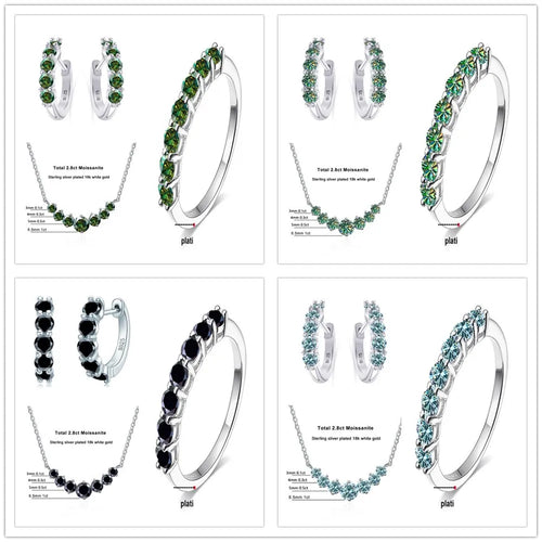 4.5ct Moissanite 925 Sterling Silver Bridal Jewelry Set Ring Necklace Earrings
