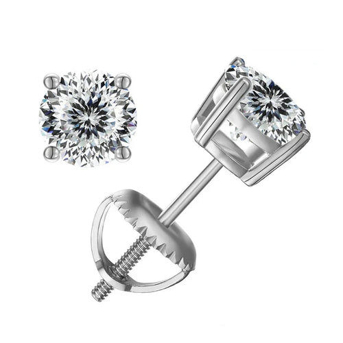 Moissanite Screw-Back Stud Earrings 0.5-2CT Four-Prong S925 Sterling Silver