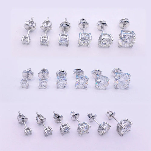 Moissanite Screw-Back Stud Earrings 0.5-2CT Four-Prong S925 Sterling Silver