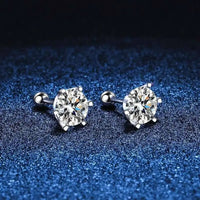Moissanite Screw Stud Earrings 0.2-2CT D Color 925 Sterling Silver 6 Prong