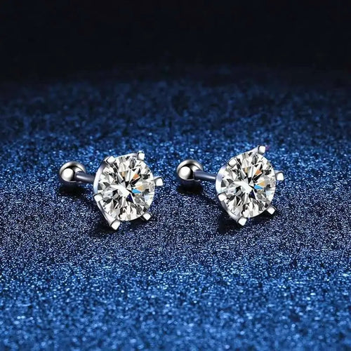 Moissanite Screw Stud Earrings 0.2-2CT D Color 925 Sterling Silver 6 Prong