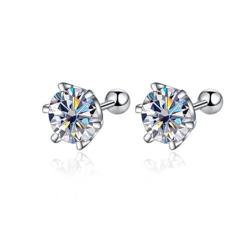 Moissanite Screw Stud Earrings 0.5-2ct D Color 925 Sterling Silver Wedding Studs