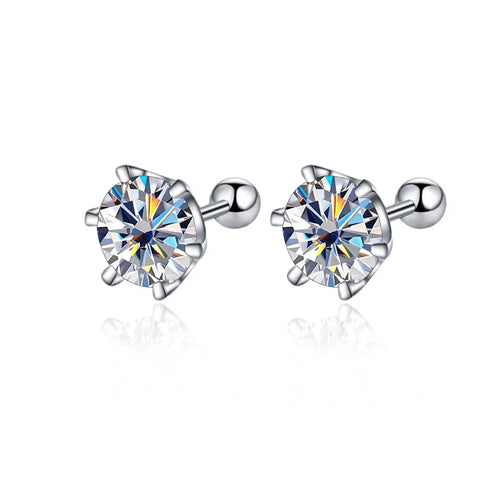 Moissanite Screw Stud Earrings 0.5-2ct D Color 925 Sterling Silver Wedding Studs
