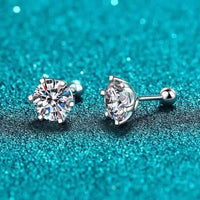 Moissanite Screw Stud Earrings 0.2-2CT D Color 925 Sterling Silver 6 Prong