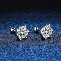Moissanite Screw Stud Earrings D Color 6-Prong 925 Sterling Silver Wedding