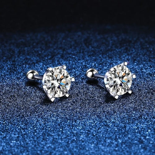 Moissanite Screw Stud Earrings D Color 6-Prong 925 Sterling Silver Wedding