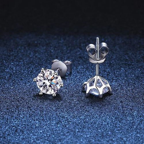 Moissanite Screw Stud Earrings D Color 6-Prong 925 Sterling Silver Wedding