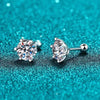 Moissanite Screw Stud Earrings D Color 6-Prong 925 Sterling Silver Wedding