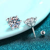 Moissanite Screw Stud Earrings D Color 6-Prong 925 Sterling Silver Wedding
