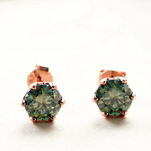 Moissanite Stud Earrings 0.5/1/2 CT Rose Gold Plated Sterling Silver 925